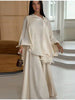 Women Beige Pleated Cape Set Loose Long Sleeved Ruffles Blouse A-line Maxi Flowy Skirt Chic Formal Evening Party Outfit