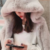 Coat Women's Autumn and Winter Loose Plush Faux Rabbit Fur Hooded Cardigan Women Casual Medium Length Fur Coat