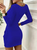 Women's Casual Elegant Round Neck Long Sleeve Heart Pattern Diamond Inlaid Long Sleeve Hip Wrapping Long Dress