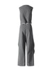 Gray 3 Piece Set Women's Lapel Blazer Short Vest High Waist Drawstring Wide Leg Pants Suit Autumn