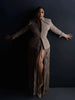 Women Two-Piece Set Turn‑Down Collar Long Sleeve Cinched Waist Blazer Maxi Fringe Slit Skirts Elegant Chic Outfits