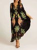 Spring V-neck A-line Dress Animal Pattern Printed Loose Dress Retro Women's Dress