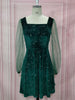 Spring Green Velvet Mini Dress with Sheer Sleeve for Women A Line Christmas Dress Girls Party Night Skate S M L XL Dresses