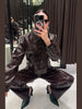 Y2K Punk Embossed Leather Coat Pants Set Women's Chic Lapel Cropped Jacket Matching High Waist Pant Streetwear Lady Outfit