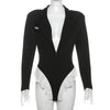 Lace Suit Jumpsuit Female Blazer Body Top V-Neck Slim Long Sleeve Sexy Cardigan Streetwear Women Black Rompers