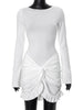 Flounced Edge Solid Elegant Bodycon Sheath Women Dresses O Neck Long Sleeve Outfits Sexy Club Female Vestidos