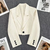 All-match Cropped Blazer Woman Solid Color Single Button Suit Coat Women Korean Chic Notched Collar Long Sleeve Blazers