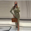Elegant Commute Women's Long Skirt Suit Stand Neck Full Sleeve Slim Cropped Blazer Jacket Split Skirts Lady Solid Outfits