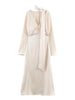 Satin Elegant Long Dress Female Lace-Up Scarf V-Neck Autumn Party Dress Gown Women's Commute Bodycon Dress