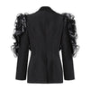 Spliced Mesh Ruffles Casual Blazer For Women Lapel Long Sleeve Tide Loose Fit Jacket Spring Autumn A165