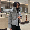 Women Hooded Stand Collar Cropped Puffer Jacket Zip Snap Button Loose Slim Short Quilted Casual Winter Warm Outerwear Coat