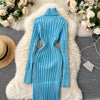 Autumn Winter Twist Women's Wrap Knitted Dresses Long Sleeve Sheath Knitwear Office Bodycon Dress Female