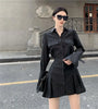 Houzhou Black Shirt Dress Women Elegant Vintage Long Sleeve Dresses Sexy Gothic Pleated Streetwear Turn-down Collar Casual Robe