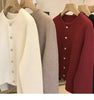 Crew neck 100 pure cashmere cardigan small fragrant coat women's spring and autumn loose wool knit sweater