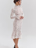 Sexy See Through Lace Women Midi Dress White Long Sleeve Turtleneck Dress Female Winter Skinny Elegant Party Clubwear