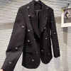 Metal Heart Rivet Black Jackets Y2K Aesthetic Notched Collar Coat Women Blazers Autumn Loose Long Sleeve Tops Mujer