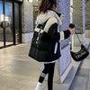 Black Medium Long Parker Cotton Jacket Women's Winter Korean Version Loose Down Cotton Splicing Hooded Coat Warm Top