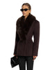 Women Big Faux Fur Lapel V‑Neck Wool Blend Blazer Jacket Double Button Fitted Waist Long Sleeve Elegant Outerwear Coat
