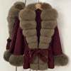 Real Fur Wool Jacket Reality Fur Jacket Women Natural Fox Fur Cuffs Winter Clothing Female Elegant with Belt Woolen Coat