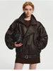 Spring Autumn Cool Brown Oversized Pu Leather Jacket Women Long Sleeve Zip Up Designer American Retro Clothing