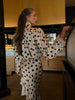 Satin Polka Dots Women's Maxi Dress Suit Ribbon V Neck Full Sleeve Waist Cinching Skirt Sets Evening Party Outfits