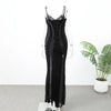 Women Black Velvet Sheer Maxi Dress Sexy Chic Mesh Patchwork Off-shoulder Waist Cinching Slim Maxi Dresses Club Party Gowns