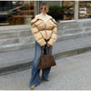 Solid Quilted Cotton Coat Women's Turtleneck Lace-up Full Sleeve Warm Jacket Autumn Winter Lady Commuter Outwear