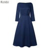 Elegant Satin Black Party Midi Dresses Women's Boatneck 3/4 Sleeve Fit and Flare A-Line Dress Wedding Guest Woman Clothes