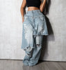 Women's Patchwork Asymmetric Jeans High Street Holes Wide Leg Vintage Casual Streetwear Denim Trousers