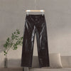 Leather Women's Pants Sets Chic Laple Single Breasted Long Sleeve Jackets Elastic Waist Straight Pants Suit Lady Outfits