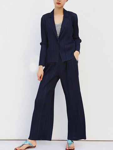 Pleated Blazer Sets Women Autumn Winter One Button Cardigan Tops Jacket Loose Causal Elegant Suits Designer Clothes