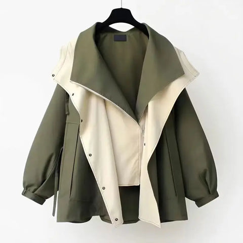 Autumn Women Casual Windbreaker Patchwork Tierred Oversize Jacket Korean Loose Outerwear Female Tops Color Blocking