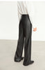Minimalist PU Leather Casual Pants for Women Autumn Loose Floor Length Straight Slit Female Trousers 12343250