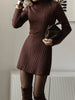 Elegant Women Ribbed Knitted Mini Dress Turtleneck Long Sleeve Solid Slim Sweater Dress Autumn Winter Casual Knitwear Dress