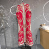 Red National Style Printting Pleated Women's Long Robe Chic Temperament Cardigan Trench Coat 2DB3930