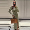 Elegant Commute Women's Long Skirt Suit Stand Neck Full Sleeve Slim Cropped Blazer Jacket Split Skirts Lady Solid Outfits