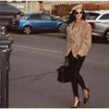 Solid Single Breasted Suede Short Jacket Women Full Sleeve Buckle Lapel Slim Shoulder Pad Coat Lady High Street Wear