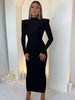 Shoulder Padded Long Sleeve Bodycon Green Party Club Maxi Long Dress Spring Autumn Women Elegant Clothes