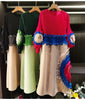 Pleated Tie Flower Long Sleeve Women's Dress Chic Loose Colorblock Patchwork Design Beading Famale Clothing 2DB6651