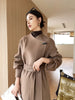Dual Purpose Collar Wool Coat Horn Button Women 100% Wool Overcoat Double-Layers Autumn Winter Long Jacket Thick Trench Coat #23
