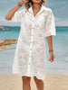Women's 100% Cotton Collared Shirt Dress with Cut-Out Floral Embroidery