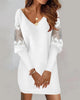 Dresses For Women Sexy V Neck Mesh Lace Sleeve Loose Dress Spring Autumn Casual Elegant Office Ladies Dress Robe Femme
