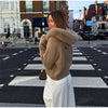 Autumn Casual Fur Collar Sweater Coat Women's Solid Loose Long Sleeve Zippers Pullover Ladies Office Tops