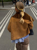 Vintage Brown Faux Fur Lapel Collar Cropped Jacket Women Long Sleeve Loose Coat Autumn Lady Casual Streetwear