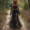 Spring Autumn Chic Long Sleeve O-Neck Prom Dress Retro Black Sexy Zipper Long Dress Women's Lace Jacquard Hollow out Party Dress