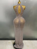 Full Rhinestones Mesh Transparent Long Dress Women Birthday Celebrate Evening Prom Dress Party Club Stage Costume