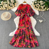 Sexy chic puff sleeve slim Criss-Cross A-line dress Chic Vintage Women Casual women clothing
