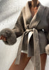 Elegant Lace Up Woolen Short Coat Solid Lapel Fur Cuffs Belt Long Sleeve Jacket Female Autumn Winter Lady Chic Cardigan