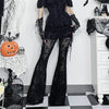 Goth Drak Elegant Flocking Print Long Pants 90s Grunge Mesh See Through Bodycon Flare Pant Mall Gothic Women Trousers