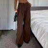 Spring Autumn Loose-Fitting Corduroy Trousers Women's Solid Color Button Pocket Corduroy Wide-Leg Pants Straight Pants